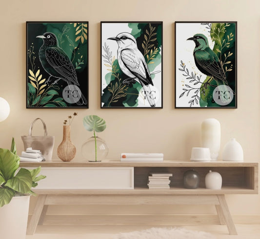 Tūī & Pīwakawaka 3 Piece Fine Art Print Set