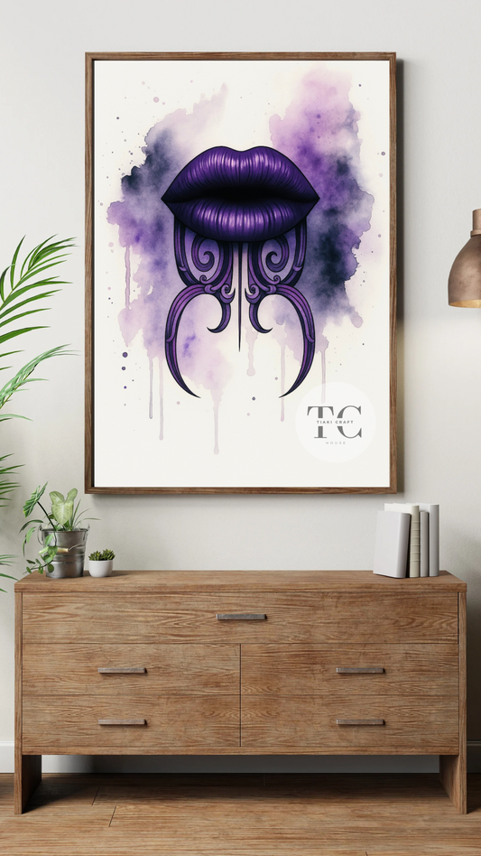Purple Moko Kauae Fine Art Print