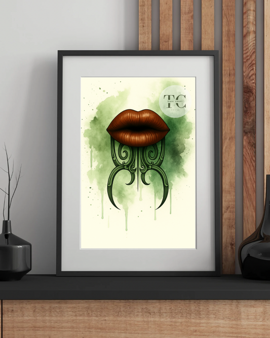 Green & Brown Moko Kauae Fine Art Print